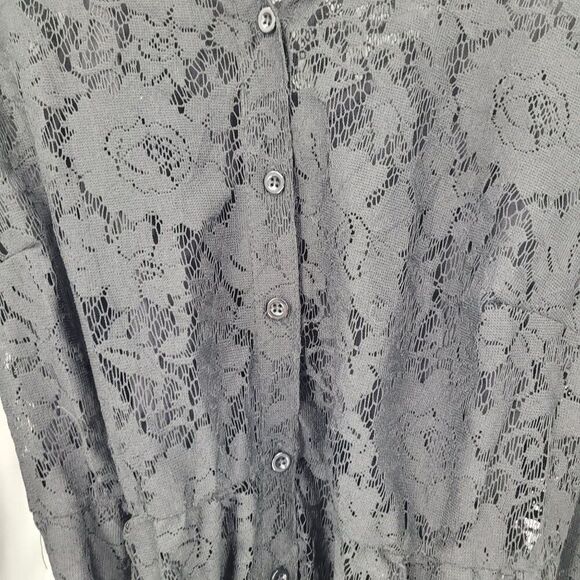 Torrid Womens Maxi Lace Shirt Dress Sz 1 Black Button Down Belted Cocktail Party - Picture 6 of 12